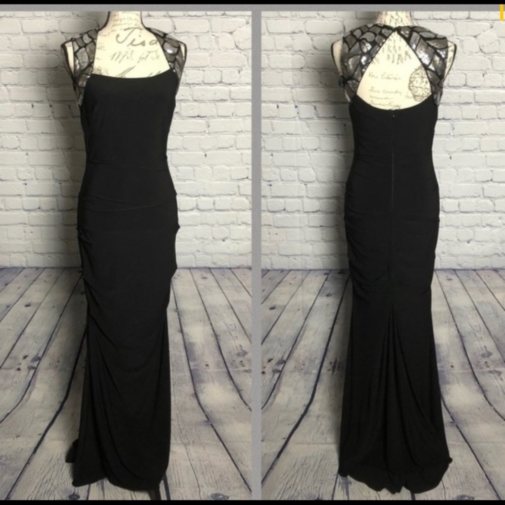 Cache black and silver sequins long evening gown
